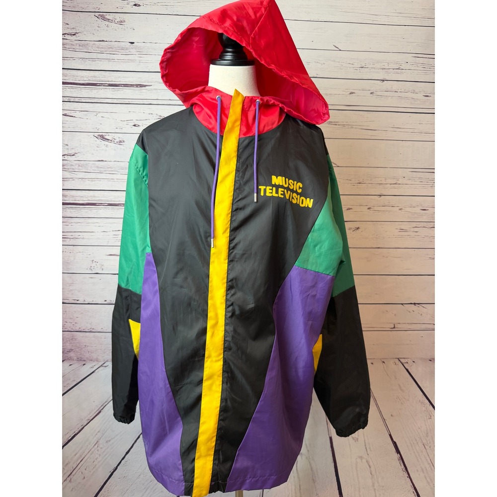 MTV Windbreaker Jacket XL  Music Television Colorblock 80s 90s Extra Large Mens